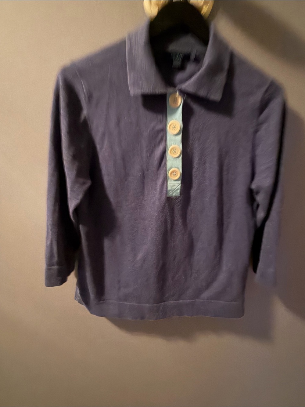 Boden Blue Long-Sleeve Polo with Contrast Placket